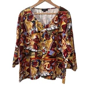 Kaktus Abstact Artsy Picasso Print Long Sleeve Top Size 3X